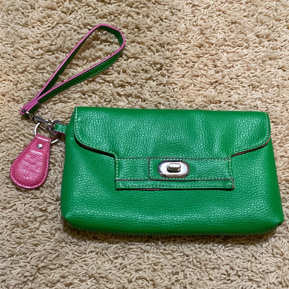 Old navy womens green wristlet with Ralph Lauren pink key chain